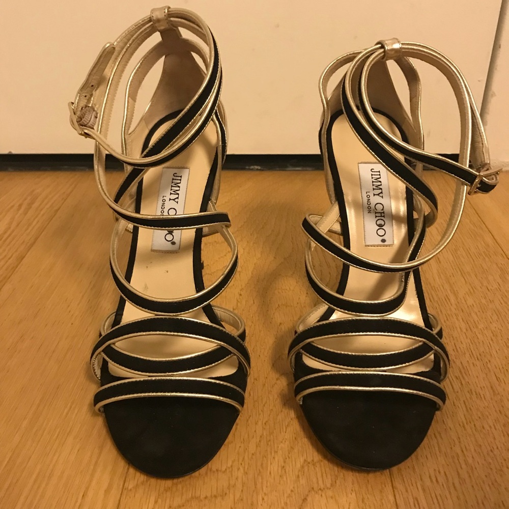 Jimmy Choo Black and Gold Sandals